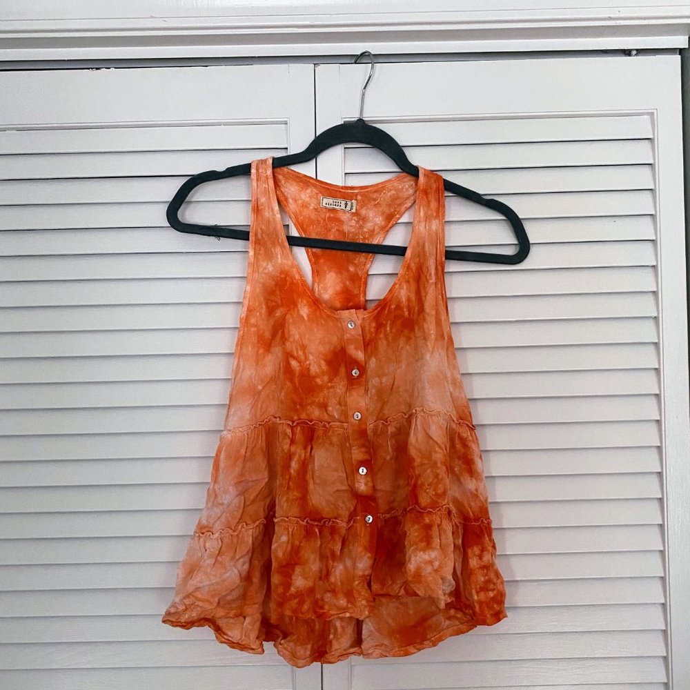 Knot Sisters Tie Dye Orange Razor Back Top in Large